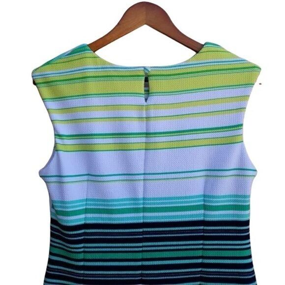 Retro Karin Stevens Zipper Accent Textured Sheath Dress Bright Striped Sz 12 - Picture 9 of 13